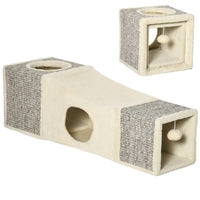 PawHut 39" Plush Cat Tunnel with Two Caves and Hanging Ball - Cream White-Cat caves provide a cozy resting place 