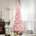 HOMCOM 7.5' Pre-Lit Snow-Flocked Artificial Pencil Christmas Tree with Auto Open - Pink-Sprayed with artificial snow to add wintry appearance 