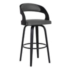 Armen Living Shelly 26" Counter Height Swivel Bar Stool in Grey Faux Leather & Black Wood-It can be tough crafting the perfect seating option for our customers, we are always thinking of the most unique ideas for the best user experience. Providing these features is one way we can do this and help exceed your expectations. The wonderful full 360-degree swivel function allows for maximum mobility. The smooth glide swivel function allows you to change directions with ease, making this your new favorite seat i
