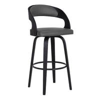 Armen Living Shelly 26" Counter Height Swivel Bar Stool in Grey Faux Leather & Black Wood-It can be tough crafting the perfect seating option for our customers, we are always thinking of the most unique ideas for the best user experience. Providing these features is one way we can do this and help exceed your expectations. The wonderful full 360-degree swivel function allows for maximum mobility. The smooth glide swivel function allows you to change directions with ease, making this your new favorite seat i