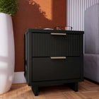 Manhattan Comfort Granville 18.11" Modern 2-Drawer Nightstand - Black-Includes 2 Full Extension Drawers with Top Drawer Designed in Vertical Textured Ribbed Lines Made from Solid Wood