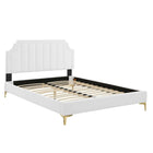 Modway Sienna Performance Velvet Queen Platform Bed with Gold Metal Legs - White-Queen Platform Bed