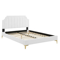 Modway Sienna Performance Velvet Queen Platform Bed with Gold Metal Legs - White-Queen Platform Bed