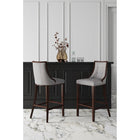 Manhattan Comfort Fifth Avenue 19" Traditional Faux Leather Upholstered Barstool - Light Grey-Frame Made of Solid Beech Wood with Rich Walnut Finish