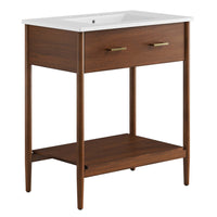 Modway Zaire 30" Bathroom Vanity - Walnut/White-MDF and Rubberwood