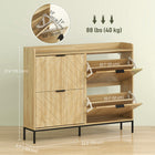 HOMCOM Slim Shoe Storage Cabinet for Entryway and Hallway - Oak-Features a geometric chevron pattern