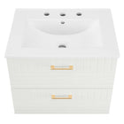 Modway Daybreak 24" Bathroom Vanity - White-DURABLE VANITY - This vanity is crafted with rubberwood, MDF, and particleboard with a matte finish and is complete with a ceramic sink with an integrated countertop and 8" centerset faucet holes