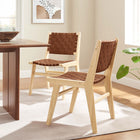 Modway Saoirse Leather Wood Dining Side Chair - Natural/Brown - 2 Pack-Foot Pads for Floor Protection