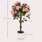 Outsunny 3' Artificial Rose Tree - Pink - 2 Pack-Weighted pot with cement and PE moss, ensures the fake tree stands stable 
