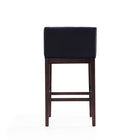 Manhattan Comfort Kingsley 21" Mid-Century Modern Faux Leather Upholstered Bar Stool - Black and Dark Walnut - 2 Pack-Includes Gold Metal Footrest