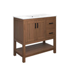 Modway Ashlyn 36" Wood Bathroom Vanity - Walnut/White-Solid Mindi Wood