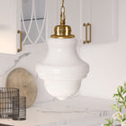 Hudson&Canal Annie 9.13" Wide Pendant with Glass Shade - Brass/White Milk-Handcrafted brass finish is applied to the gourd metal base