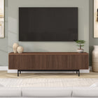 Hudson&Canal Whitman TV Stand for TV's up to 75" - Satin Walnut-Constructed of sturdy steel, MDF, and PVC materials in a handcrafted satin walnut finish