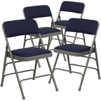 Flash Furniture HERCULES Series Curved Triple Braced & Double Hinged Navy Fabric Metal Folding Chair-Navy and grey metal folding chairs with padded seats