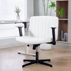 HOMCOM Criss Cross Wide Office Chair with Arms - No Wheels - Beige-Features adjustable seat and armrest height, a gentle rocking function for personalized comfort