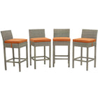 Modway Conduit Outdoor Patio Wicker Rattan Bar Stool - Light Gray Orange - Set of 4-Modern Outdoor Bar Stool