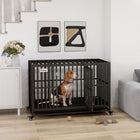 PawHut 49" Heavy Duty Steel Kennel Pet Cage - Black-Each bar is securely welded to the frame for stability and security 