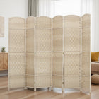 HOMCOM 6 Panel Hand-Woven Freestanding Room Divider for Home Office Bedroom - Light Oak-Features woven pattern with arched top for elegance 
