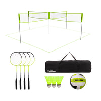 Triumph 4-Square Volleyball/Badminton Combo-FIRST EVER FOUR PLAYER COMBO - Take these classic games to the next level of ultimate 4 Square matches. Complete set includes 20’ x 20’ 4 Square net, all poles, one volleyball, one air pump, four steel badminton rackets, three shuttlecocks, boundaries, stakes and one carry ca