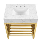 Modway Gridiron 30" Bathroom Vanity - White/Gold-Artificial Marble Sink