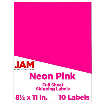 JAM Paper Full Page Labels, 8.5 x 11 Sticker Paper, Neon Pink, 2
