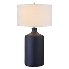 Hudson&Canal Sloane 29" Tall Ceramic Table Lamp with Fabric Shade - Matte Navy/White-Paired with a white drum fabric shade
