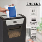 GBC ShredMaster SM15-06 Micro-Cut Shredder-Shreds through up to 15 sheets at a time. Also shreds through staples and paperclips