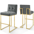 Modway Privy Gold Stainless Steel Performance Velvet Bar Stool - Gold Charcoal - Set of 2-Glam Deco Bar Stool Set of 2