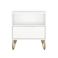 Manhattan Comfort Avira 20" Mid-Century Modern 1-Drawer Nightstand - White-Clean, modern nightstand with a smooth laminate finish for a warm, natural look