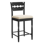 Modway Jax Oak Wood Counter Stool With Wavy Razor Back and Cushion - Black Oatmeal Stripe-Solid Oak Counter Stool