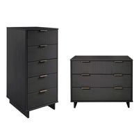 Manhattan Comfort Granville Modern Tall Narrow and Standard Dresser Set - Dark Grey-Modern-Contemporary with a taste of Glam Bedroom Dresser Set. Includes 1 Tall Narrow Chest and 1 Standard Dresser