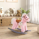 Qaba Kids Plush Rocking Horse with Wooden Rockers - Pink-Solid steel frame to keep the shape 