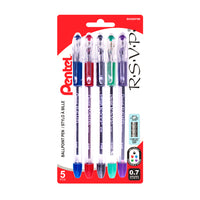 Pentel R.S.V.P. Ballpoint Pens – 0.7mm – Assorted – 5 Pack-Ergonomically designed Rubber Comfort Zone grip