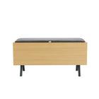 Manhattan Comfort Paloma 35.8" Modern Linen Weave Upholstered Accent Storage Bench - Natural Oak-Modern Accent Storage Bench for Entryway and Bedroom Use