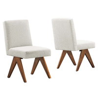 Modway Lyra Boucle Fabric Dining Room Side Chair - Ivory - 2 Pack-Ergonomic Design for Comfort