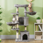 PawHut 52.5" Cat Tree Tower with Bed, Condos and Hammocks - Grey-Condos and a bed provide a cozy hideaway for naps 