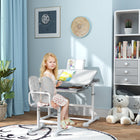 Qaba Kids Desk & Chair Set Height Adjustable with Tilt Desktop - Grey-Spacious tabletop tilts 0-45° for optimal posture
