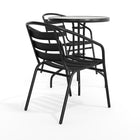Flash Furniture 23.75" Round Glass Metal Table with 2 Black Metal Aluminum Slat Stack Chairs-Round Table