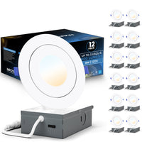 Impotek 4" Gimbal Eyeball LED 9W 5CCT Dimmable Recessed Ceiling Light - 12 Pack-Versatile Colour Temperature Selection - Elevate your room's ambiance with our advanced 5 CCT feature, allowing you to choose the perfect light temperature for any setting. Seamlessly switch among 2700K, 3000K, 3500K, 4000K, and 5000K options with a simple toggle on the junction box, tailoring your lighting atmosphere to match your mood or decor with ease