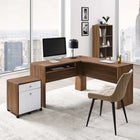 Modway Transmit 73.5" Wood Desk and File Cabinet Set - Walnut White-Smooth Wood Grain Laminate