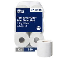 Tork Advanced SmartOne Mini Toilet Roll System - 2 Ply - 620 Sheets - 12 Pack-620 sheets per roll