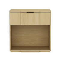 Manhattan Comfort Clive 22" Mid-Century Modern 1-Drawer Nightstand - Natural Oak and Black-Clean-lined nightstand crafted from manufactured wood with metal accents for a refined, modern bedroom look