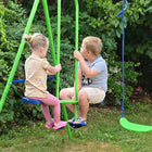 Outsunny 3 in 1 Metal Swing Set with Double Swings, Glider, Kids Swing Set - Green-Includes ground stakes to keep it secure to the ground 