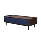 Manhattan Comfort Duane 47.24" Mid-Century Modern Coffee Table - Dark Brown and Navy Blue-Iron Metal Feet for Fashion and Durability
