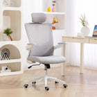 HOMCOM Ergonomic Office Chair with Adjustable Headrest - Grey-Adjustable seat height and tilt function for optimal comfort
