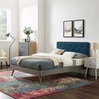 Modway Bridgette Wood Twin Platform Bed with Splayed Legs - Grey Azure-Tufted Upholstered Headboard