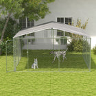 PawHut Outdoor Dog Kennel with Canopy - 13' x 13' x 7.6' - Silver-Solid galvanized for a stable structure ready for daily use 