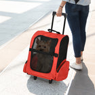 PawHut 2-in-1 Pet Luggage Box Backpack Carrier for Cats/Dogs with Handle & Rolling Wheel - Red-Plastic pull rod has 2 adjustable positions
