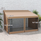 Outsunny 10 ft W x 13 ft L Wall Mounted Pergola Gazebo with Curtains and Nettings - Khaki-Features handy drainage holes