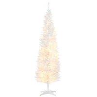 HOMCOM 6' Pre-Lit Artificial Christmas Tree with Warm White LED Lights - White-6 foot tall artificial Christmas tree in a slim pencil style design 